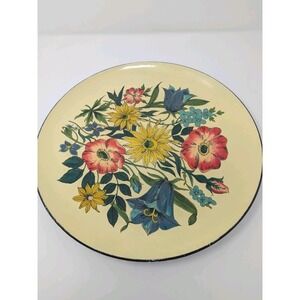 Vintage MCM Flower botanical Platter Lacquerware serving tray yellow pink blue